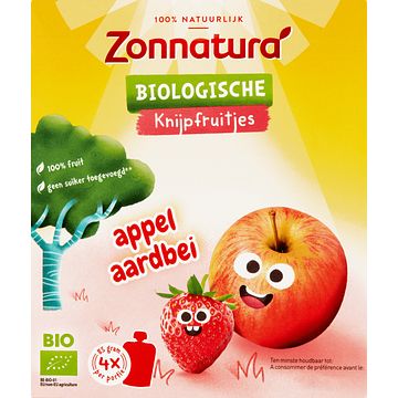 Foto van Zonnatura biologische knijpfruitjes appel aardbei 4 x 85g bij jumbo