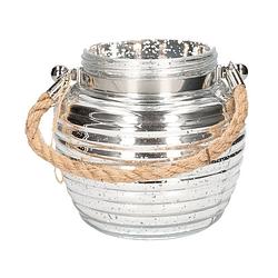 Foto van Home deco windlicht lantaarn zilver 13 cm - waxinelichtjeshouders