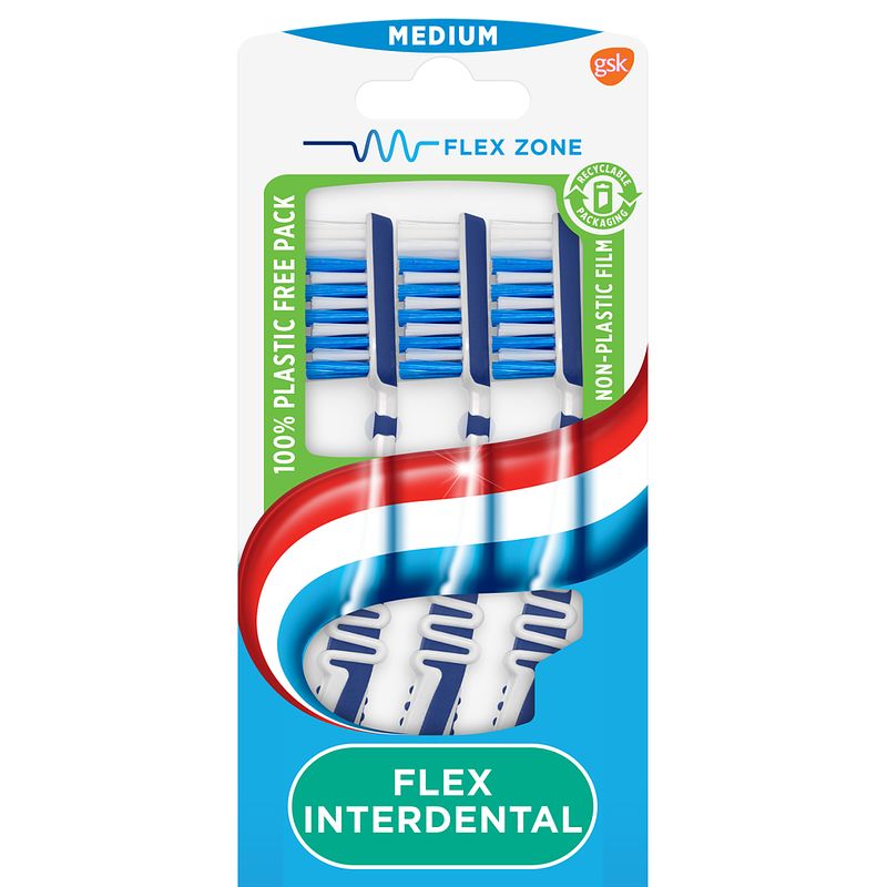 Foto van Aquafresh flex interdental medium dagelijkse tandenborstel 2+1 gratis in 100% plasticvrije verpakking bij jumbo