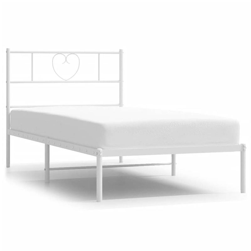 Foto van Vidaxl bedframe met hoofdbord metaal wit 100x190 cm