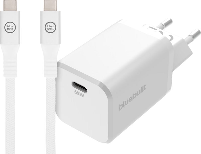 Foto van Bluebuilt power delivery universele oplader 65w + usb c oplaadkabel (2m) wit