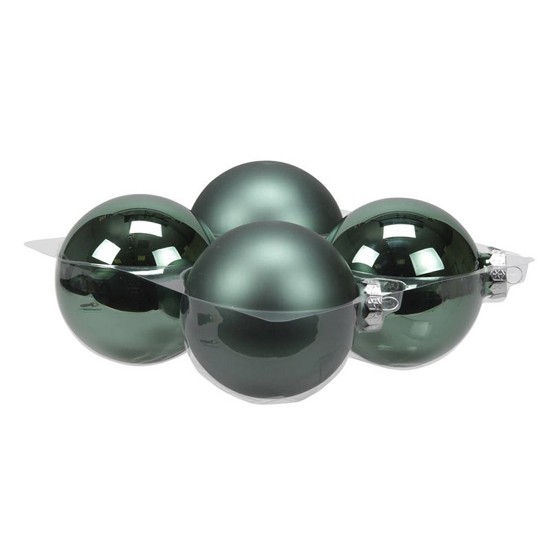 Foto van 4x stuks glazen kerstballen emerald groen (greenlake) 10 cm mat/glans - kerstbal