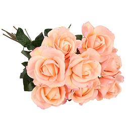 Foto van Top art kunstbloemen boeket roos caroline - 10x - roze - 70 cm - zijde - decoratie bloemen - kunstbloemen