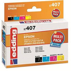 Foto van Edding cartridge vervangt epson t0711/t0712/t0713/t0714 multipack 4 compatibel combipack zwart, cyaan, magenta, geel edd-407 18-407