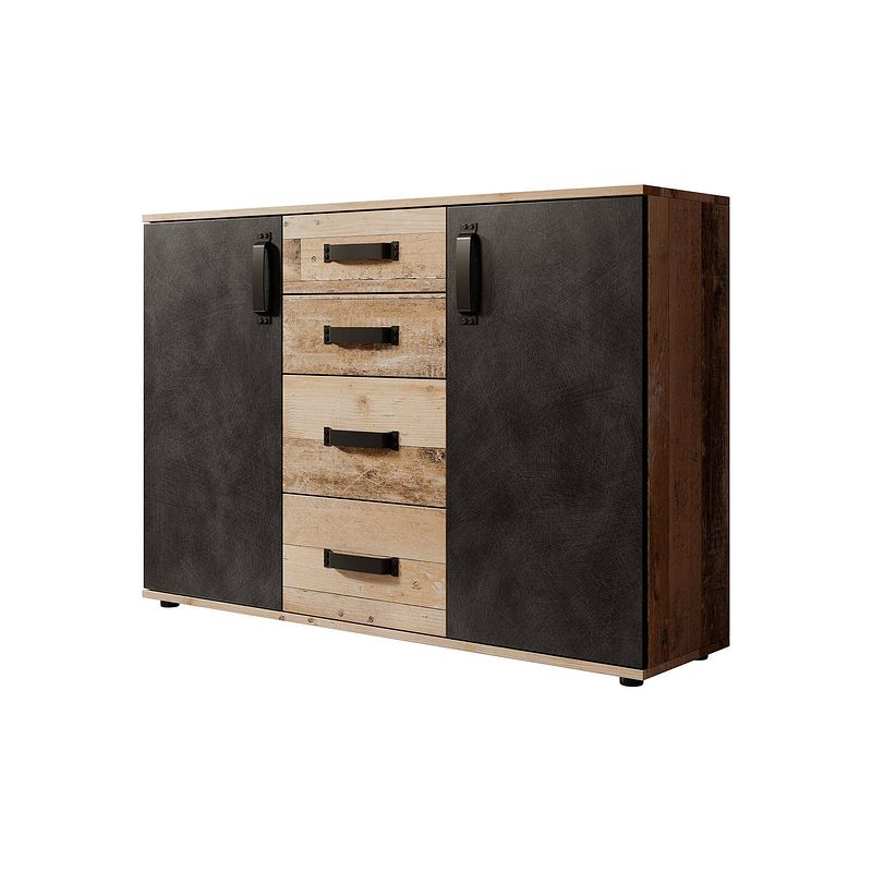 Foto van Meubella dressoir montreal - grijs - old wood - 120 cm - 4 lades