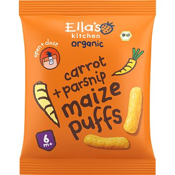 Foto van Ella's kitchen maize puffs wortel + pastinaak 6+ bio 20g bij jumbo