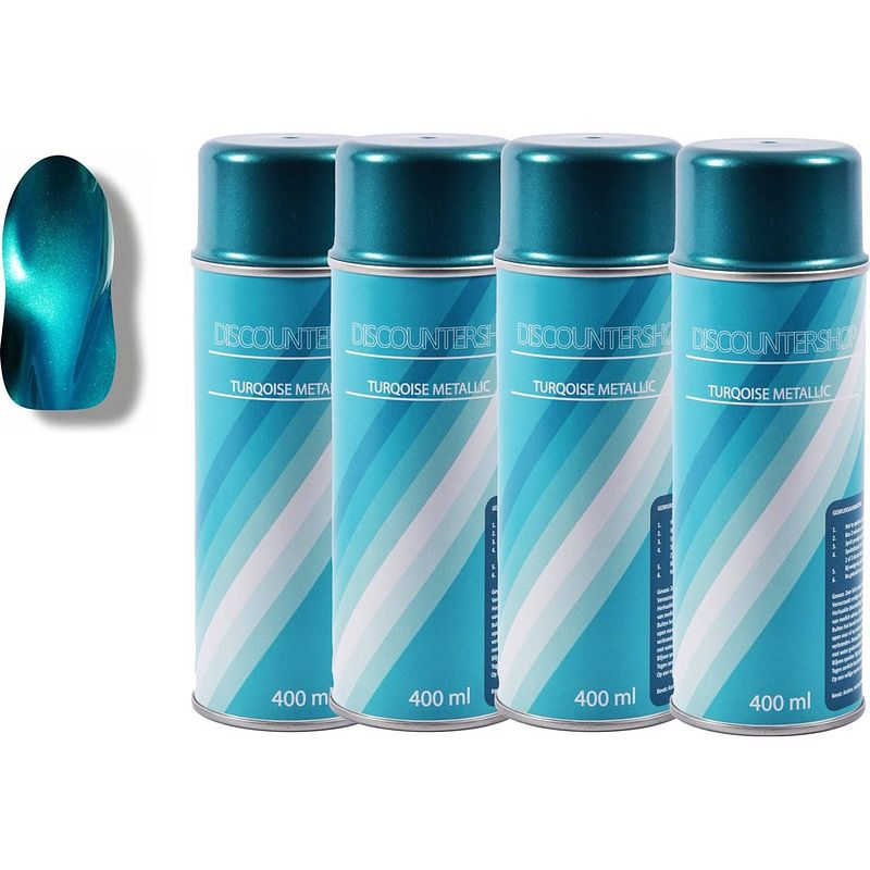 Foto van 4x spuitverf spuitlak spuitbus turquoise metallic 3010 / 2125 vernis sneldrogend transparant binnen &