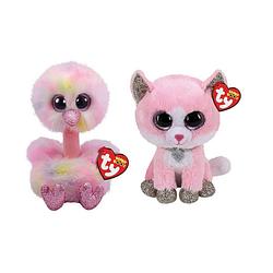 Foto van Ty - knuffel - beanie boo's - avery ostrich & fiona pink cat