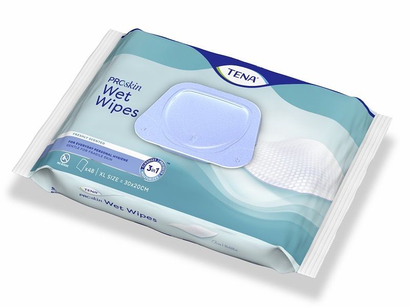 Foto van Tena wet wipe met dispenser