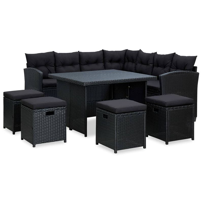 Foto van Vidaxl 6-delige loungeset met kussens poly rattan zwart