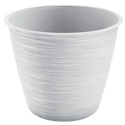 Foto van Stijlvolle kunststof plantenpot/bloempot dia 15 cm/hoogte 12.5 cm paintstripe wit - plantenpotten