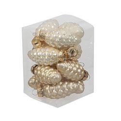 Foto van 12x stuks glazen dennenappels kersthangers champagne 6 cm mat/glans - kersthangers