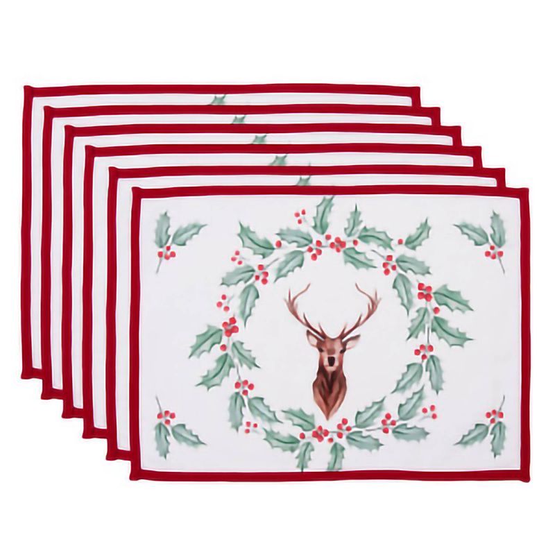 Foto van Haes deco - set van 6 placemats - 48x33 cm - 100% katoen - holly christmas