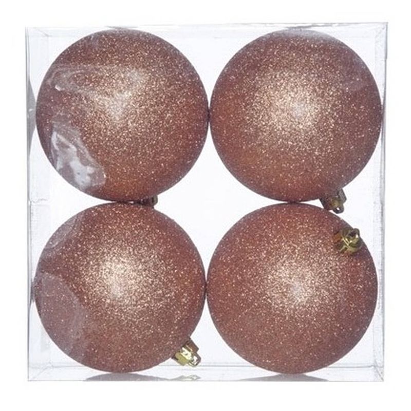 Foto van 12x kunststof kerstballen glitter koper 10 cm kerstboom versiering/decoratie - kerstbal