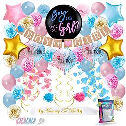 Foto van Fissaly® 60 stuks gender reveal baby shower ballonnen decoratie feestpakket - geslachtsbepaling & babyshower