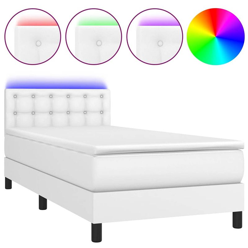 Foto van The living store boxspring bed led - kunstleer - pocketvering matras - huidvriendelijk topmatras 193x90x78/88 cm