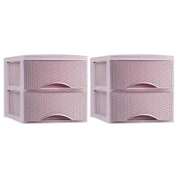 Foto van Plasticforte thuis kantoor organizer ladeblok - 2x - 2 lades - 25 x 37 x 26 cm - kunststof - roze - ladeblok