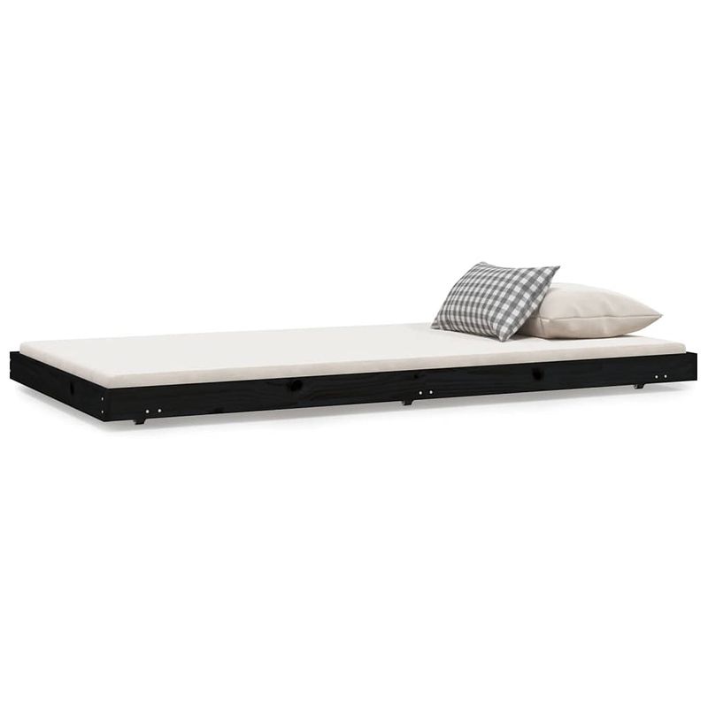 Foto van The living store houten bedframe - massief grenenhout - 203.5 x 104 x 13 cm - zwart