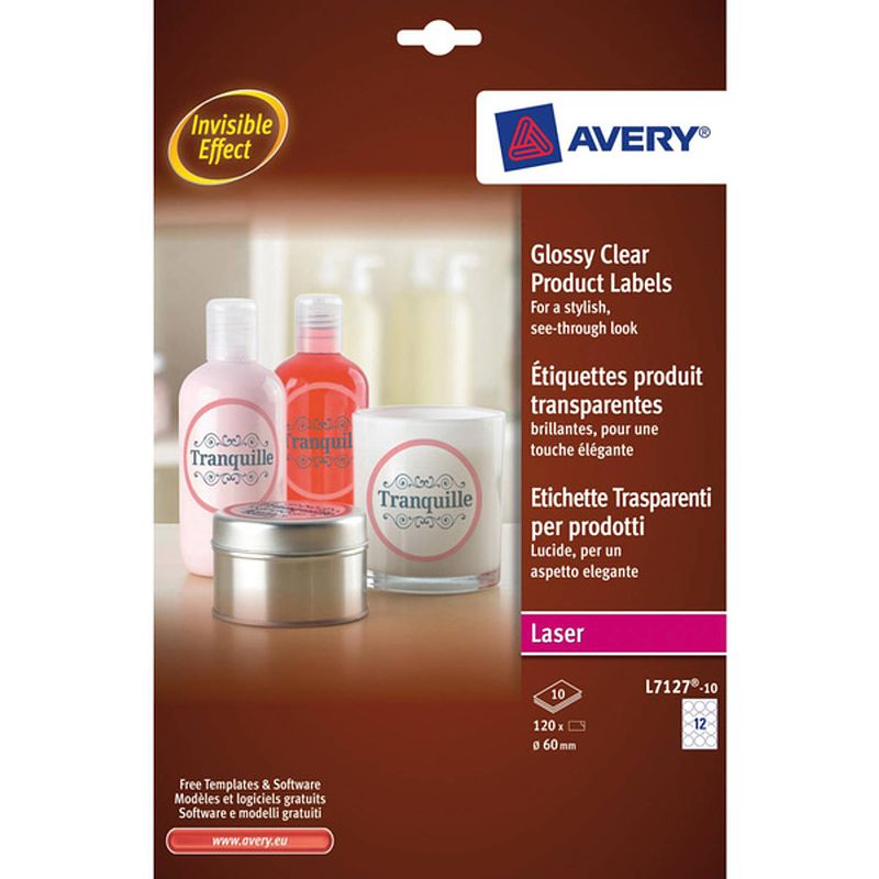 Foto van Produktetiket avery rond 60mm transparant 10 vel 12 etiketten per vel