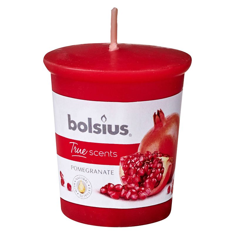 Foto van Bolsius geurkaars true scents pomegranate 4,5 cm wax rood