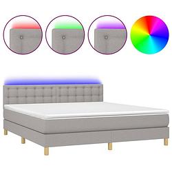 Foto van The living store boxspring lichtgrijs 160x200 cm - verstelbaar hoofdbord - led-verlichting - pocketvering matras