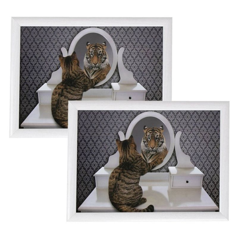 Foto van 2x stuks schootkussens/laptrays grappige kat en tijger print 43 x 33 cm - dienbladen