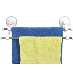 Foto van Gebor - zelfklevend handdoekenrek met 2 handdoek ophang stangen - muur / wand bevestiging met zuignappen -