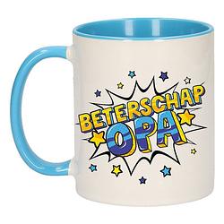 Foto van Beterschap opa cadeau mok / beker wit en blauw 300 ml - feest mokken