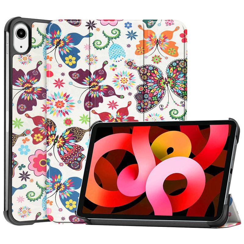 Foto van Basey ipad air 2022 (5e generatie) hoesje kunstleer hoes case cover - vlinders