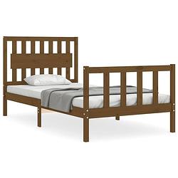 Foto van The living store massief grenenhouten bedframe - 205.5 x 105.5 x 100 cm - multiplex lattenbodem - honingbruin