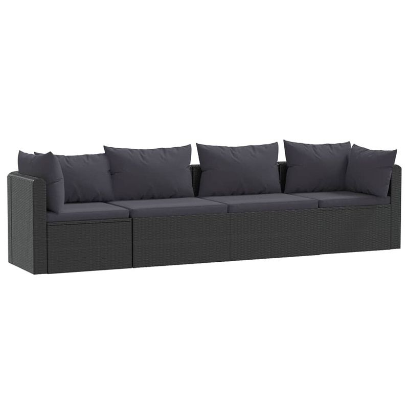 Foto van Vidaxl 4-delige loungeset met kussens poly rattan zwart