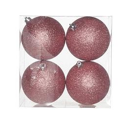 Foto van 4x kunststof kerstballen glitter roze 10 cm kerstboom versiering/decoratie - kerstbal