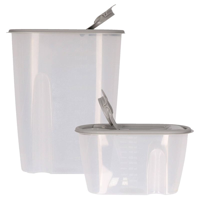 Foto van Voedselcontainer strooibus - grijs - 1 en 2,2 liter - kunststof - voorraadpot