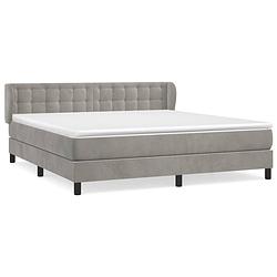 Foto van The living store boxspringbed - bed - 203 x 183 x 78/88 cm - lichtgrijs - fluweel