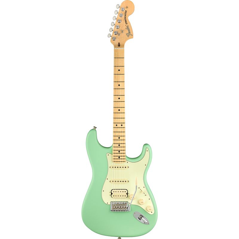 Foto van Fender american performer stratocaster hss satin surf green mn met gigbag