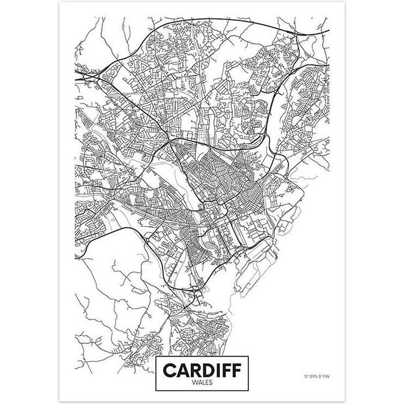Foto van Canvas city map cardiff 30x40cm