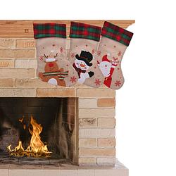 Foto van Decoratie kerstsokken - 3x stuks- rendier, kerstman, sneeuwpop -h42 cm - kerstsokken