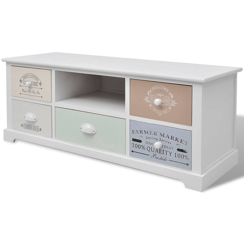 Foto van The living store tv-hifi stand franse landelijke stijl - 100x35x40 cm - 5 lades