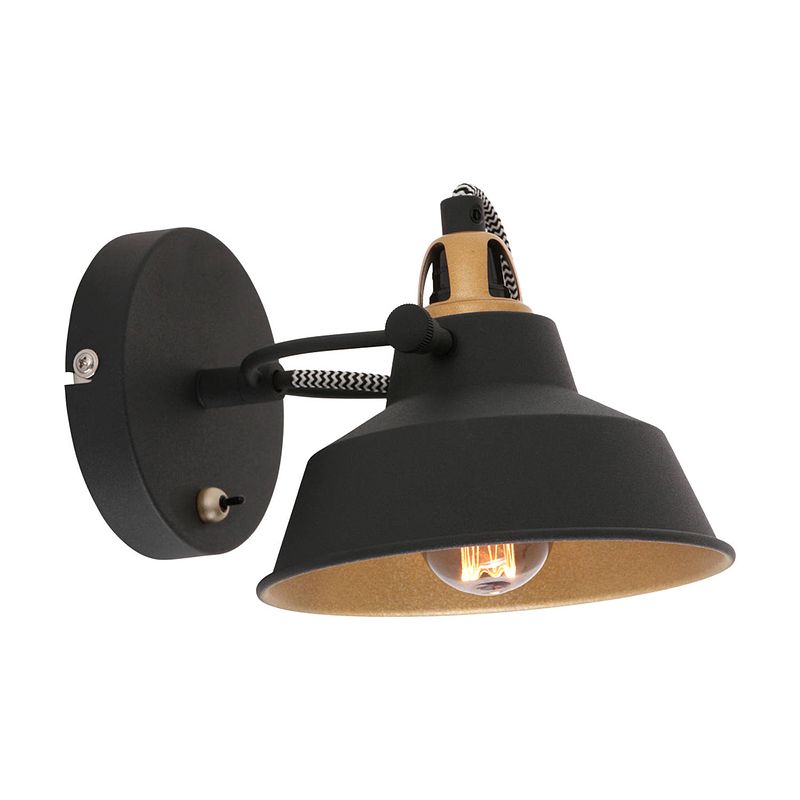 Foto van Mexlite nové wandlamp zwart metaal kapdiameter: 15 cm