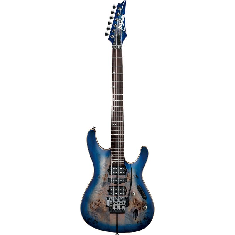 Foto van Ibanez premium s1070pbz-clb celurean blue burst elektrische gitaar met gigbag