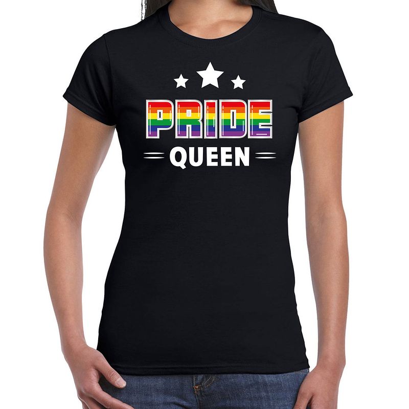 Foto van Bellatio decorations gay pride shirt - pride queen - regenboog - dames - zwart xs - feestshirts