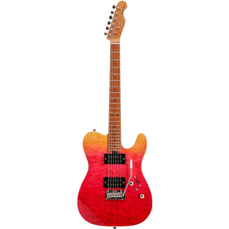 Foto van Fazley sunrise series tide red sea fade elektrische gitaar met deluxe gigbag