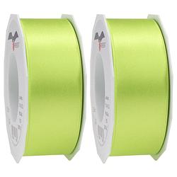 Foto van 2x luxe hobby/decoratie lime groen satijnen sierlinten breed 4 cm/40 mm x 25 meter - cadeaulinten