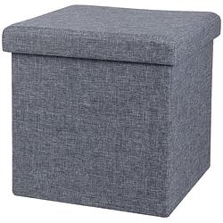 Foto van Urban living poef/hocker - opbergbox zit krukje - grijs - linnen/mdf - 37 x 37 cm - opvouwbaar - poefs