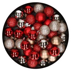 Foto van Kleine kunststof kerstversiering 40x stuks set en 3 cm kerstballen in het champagne en rood - kerstbal