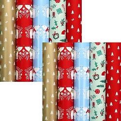 Foto van Cosy cottage assortiment kerstpapier cadeaupapier inpakpapier voor kerst - 2 meter x 70 cm - 10 rollen