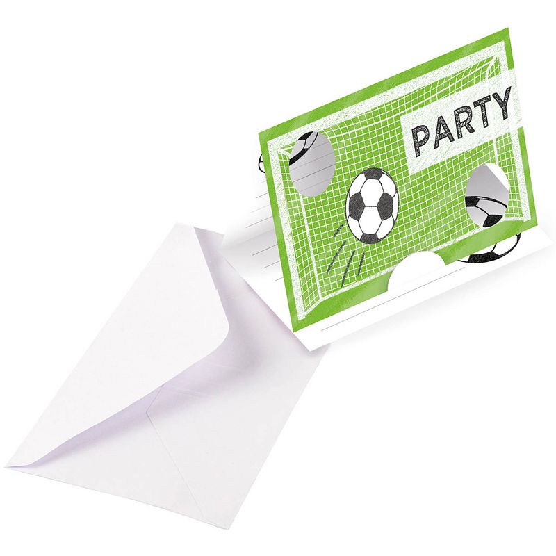 Foto van Amscan uitnodigingen voetbal 14 x 14 cm papier groen 8 stuks
