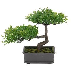 Foto van H&s collection kunstplant bonsai boompje in pot - japans decoratie - 27 cm - lichtgroene blaadjes - kunstplanten