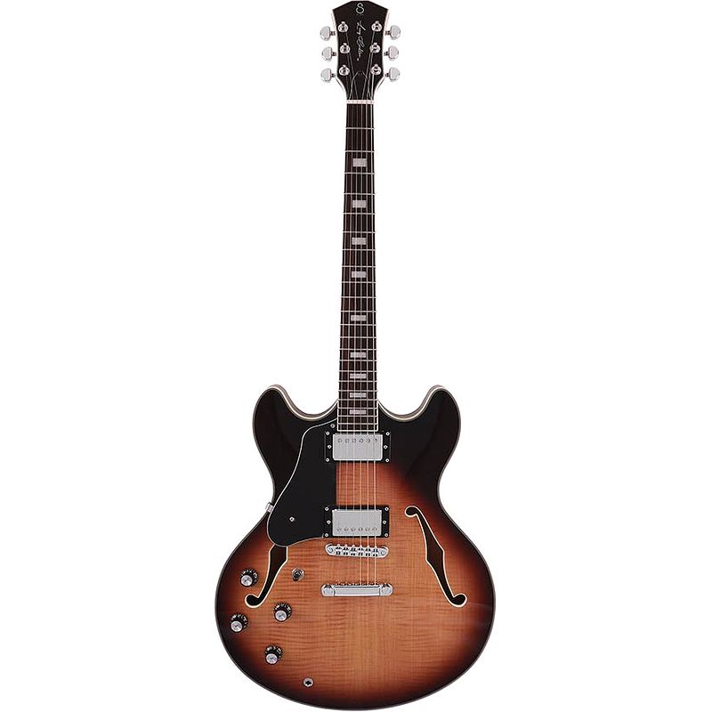 Foto van Sire larry carlton h7l vintage sunburst linkshandige semi-akoestische gitaar