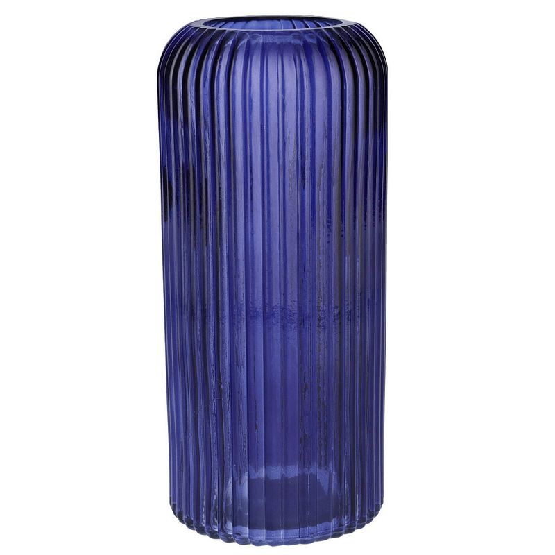 Foto van Bloemenvaas - donkerblauw - transparant glas - d9 x h20 cm - vazen